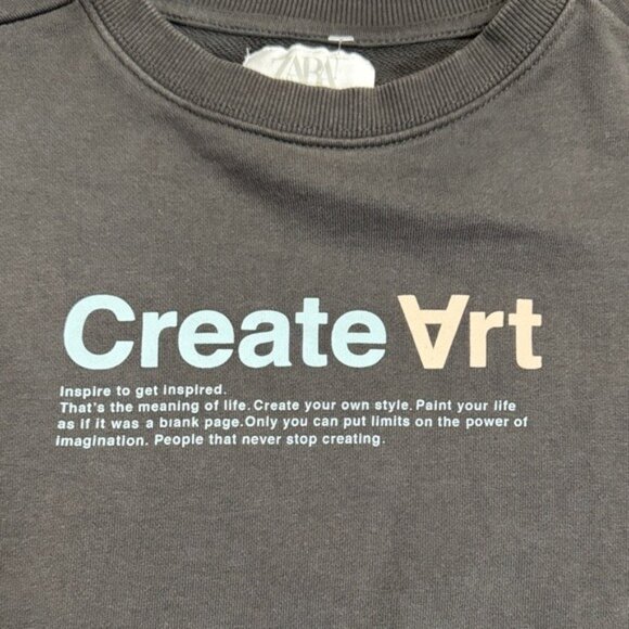 Zara Kids Unisex "Create Art" Graphic Sweatshirt Printed Charcoal Grey Size 10 - Picture 5 of 8